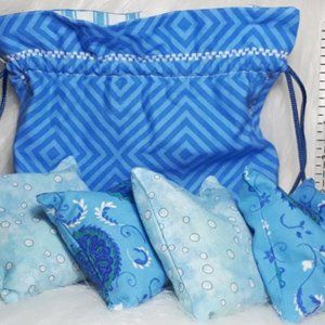 Handmade blue cottons, set of 4 beanbags. New!
